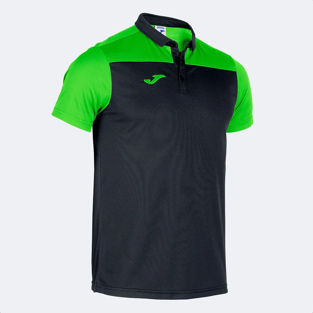 Tricou polo Joma Hobby II, Negru / Verde Fluo - imagine 1
