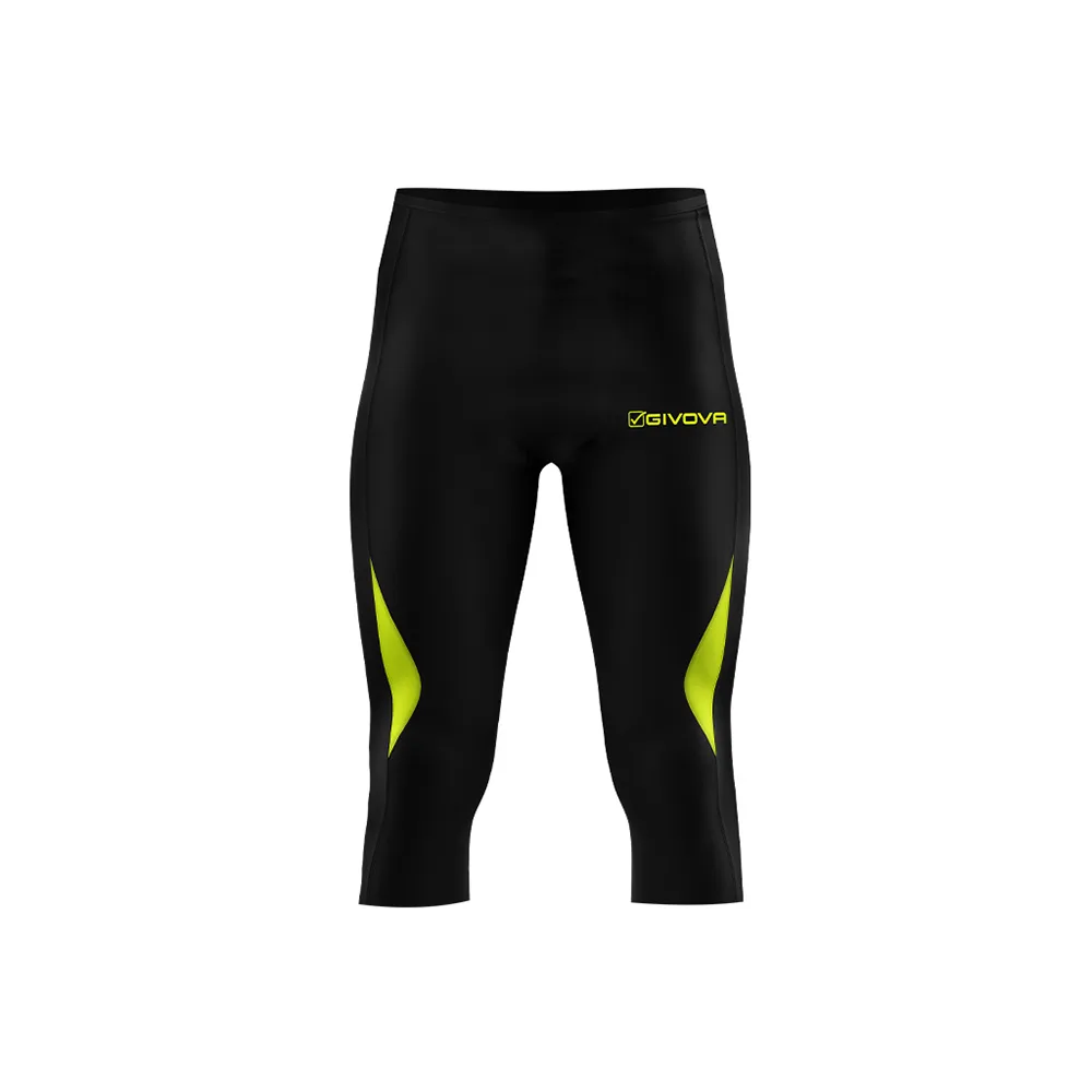 Pantaloni 3/4 Givova Running, Negru / Galben Fluo - imagine 1