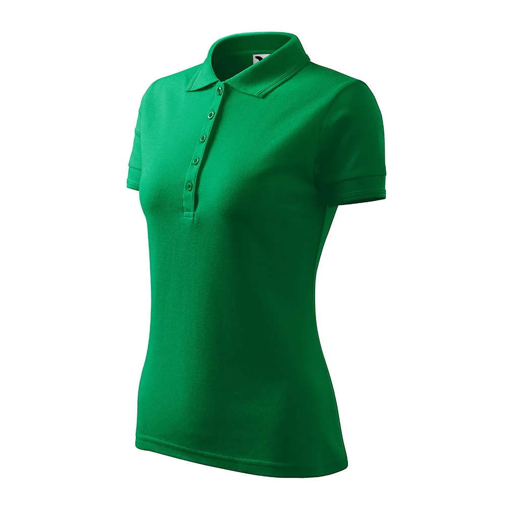 Tricou polo bumbac dama Pique, Verde Mediu - imagine 1
