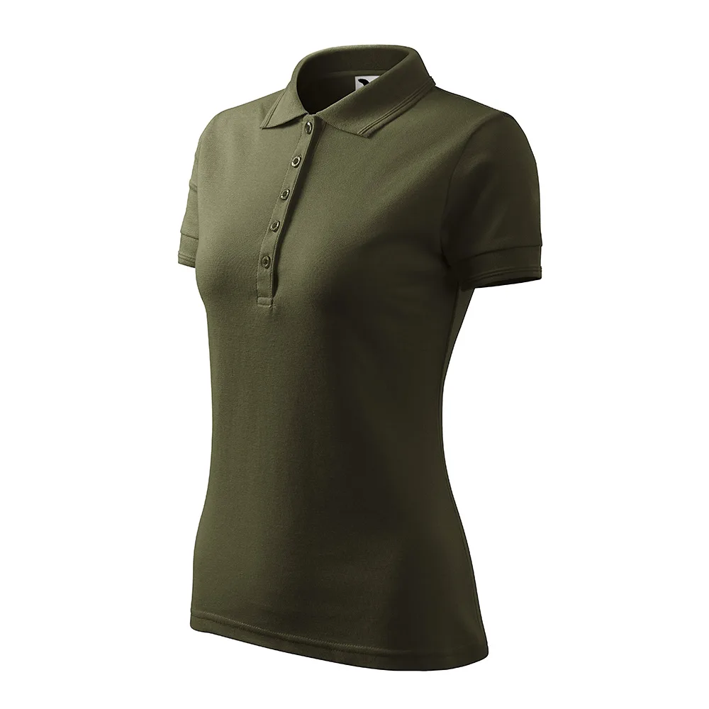 Tricou polo bumbac dama Pique, Verde Militar - imagine 1
