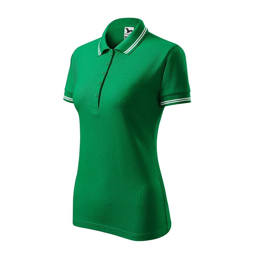 Tricou polo bumbac dama Urban, Verde mediu - imagine 1