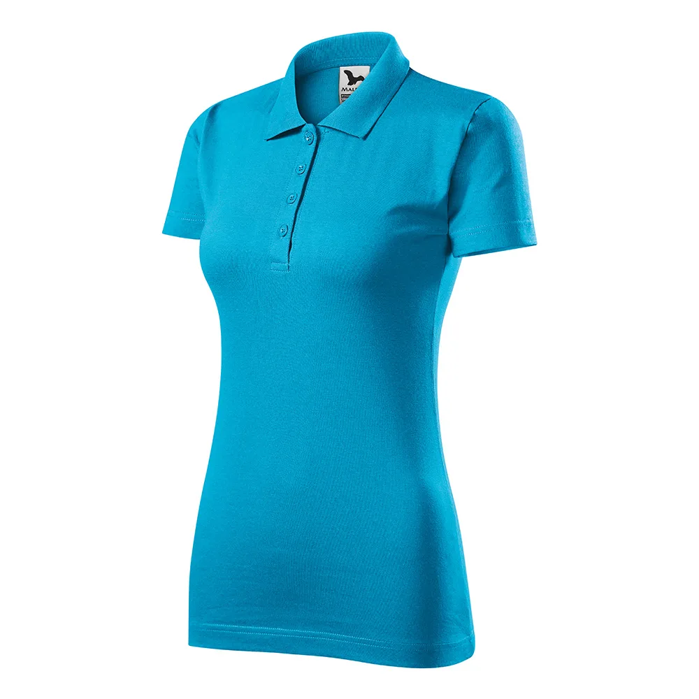 Tricou polo bumbac dama Single J, Turcoaz - imagine 1