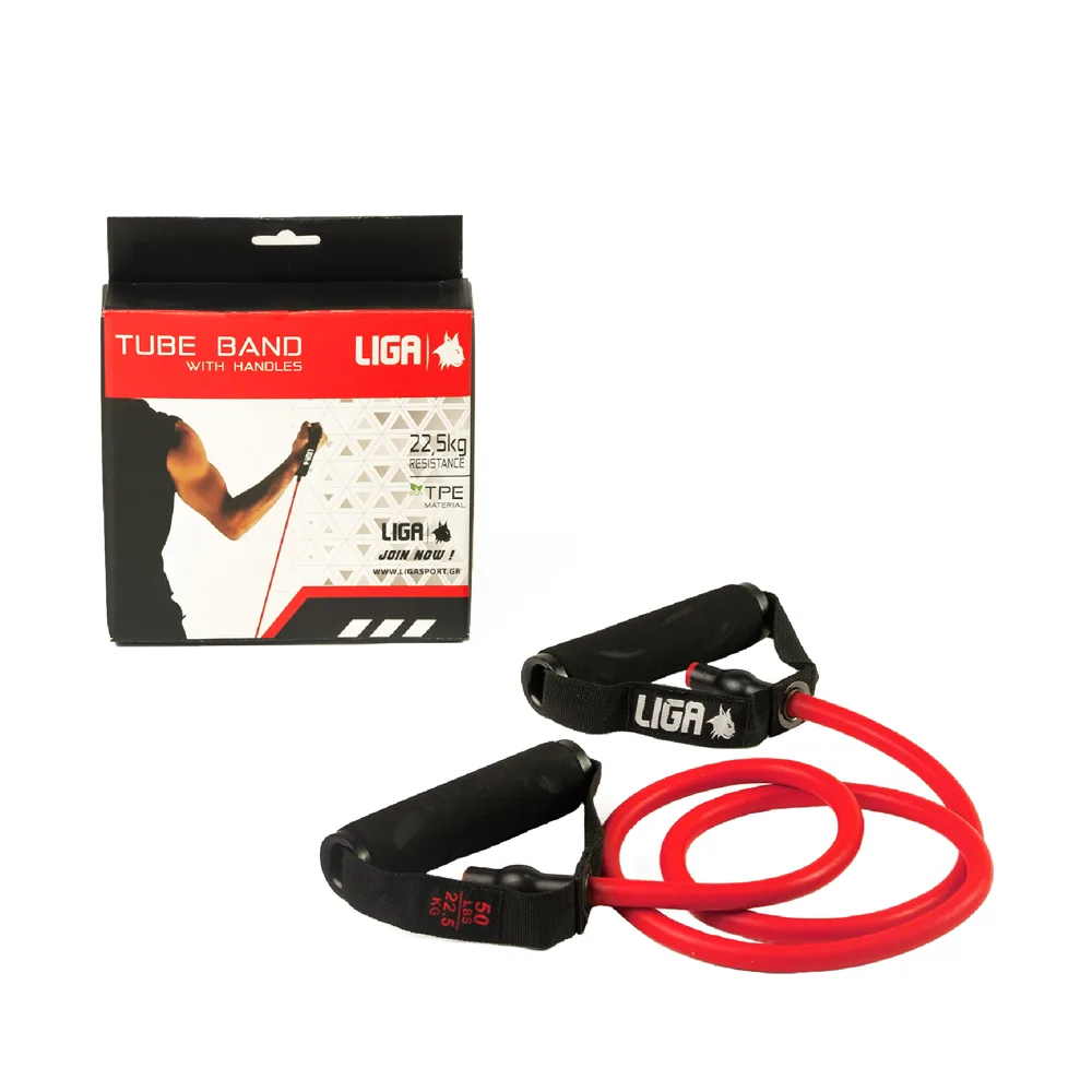 Banda elastica tubulara cu manere Ligasport, Rosu (22,5 kg) - imagine 1