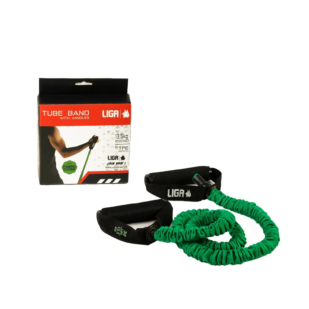 Banda elastica tubulara cu manere si invelis Ligasport, Verde (13,5 kg) - imagine 1