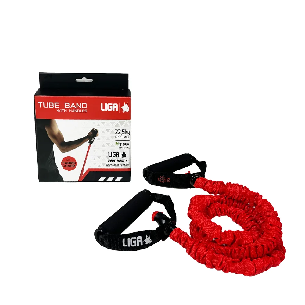 Banda elastica tubulara cu manere si invelis Ligasport, Rosu (22,5 kg) - imagine 1