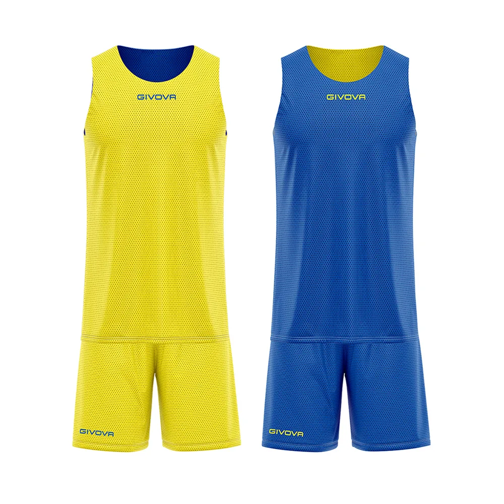 Set echipament baschet reversibil Givova Double, Galben / Albastru Royal - imagine 1