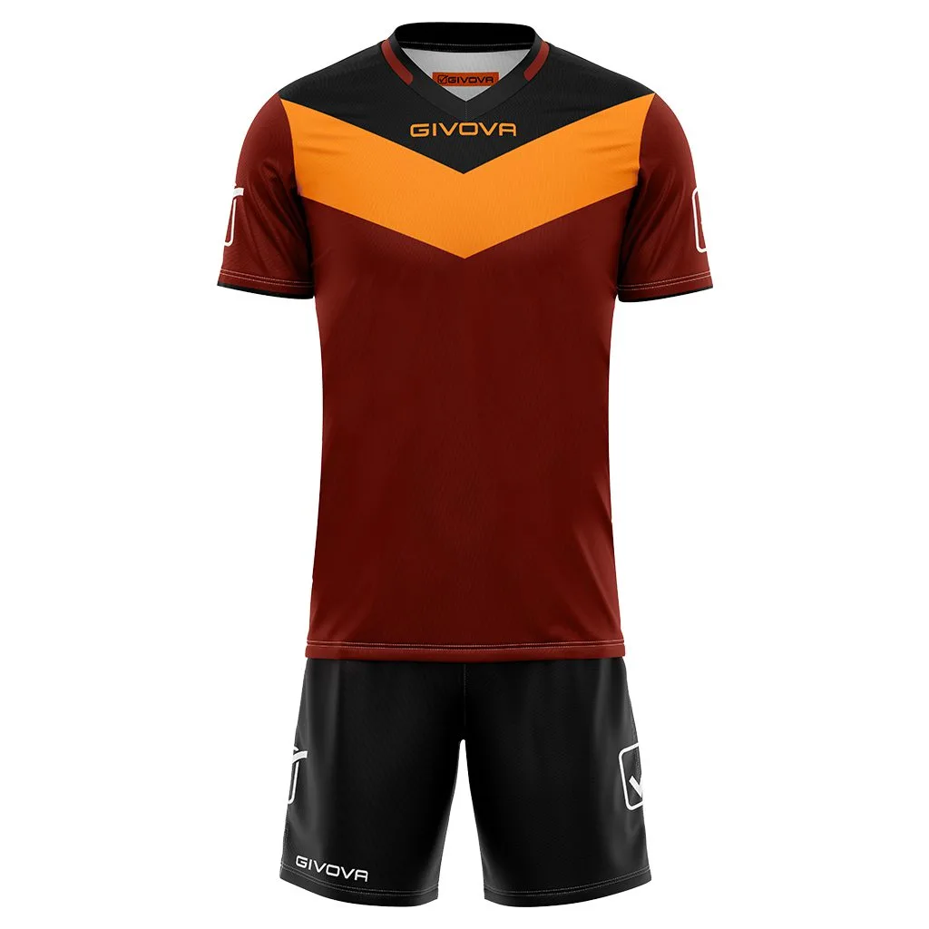 Kit echipament sportiv copii Givova Campo - Visiniu/Orange - imagine 1
