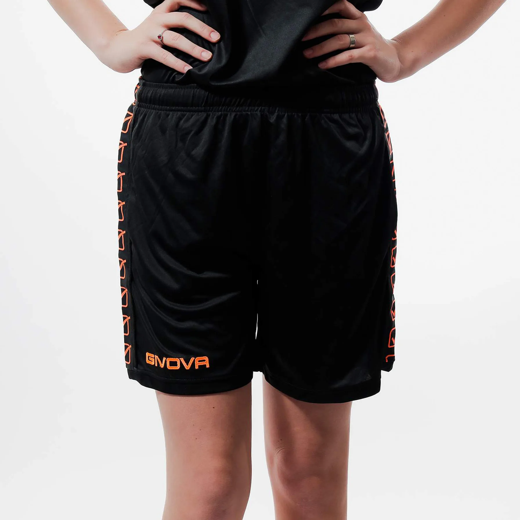 Pantaloni scurti sport Givova Poly Band, Negru / Portocaliu Fluo - imagine 1