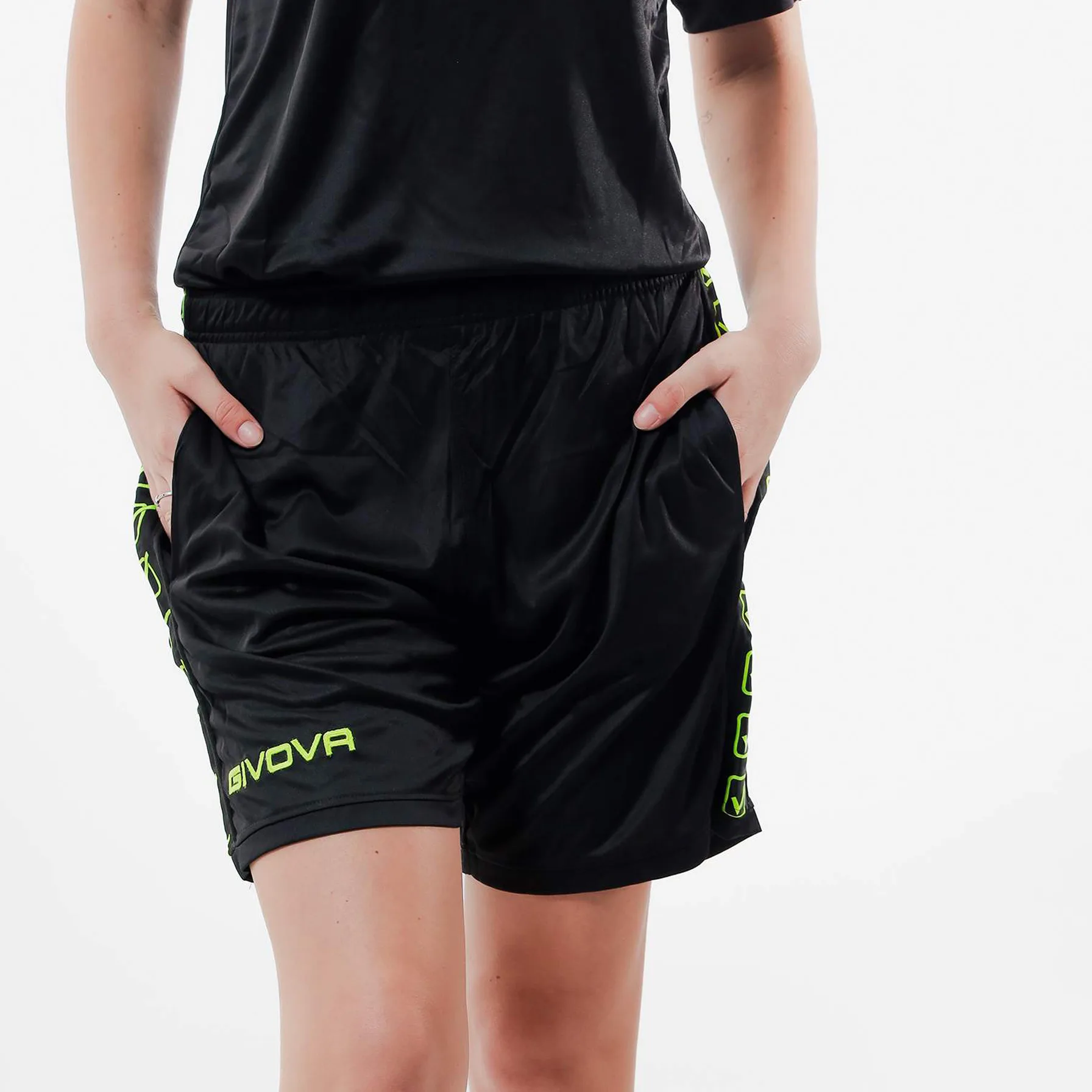 Pantaloni scurti sport Givova Poly Band, Negru / Galben Fluo - imagine 1