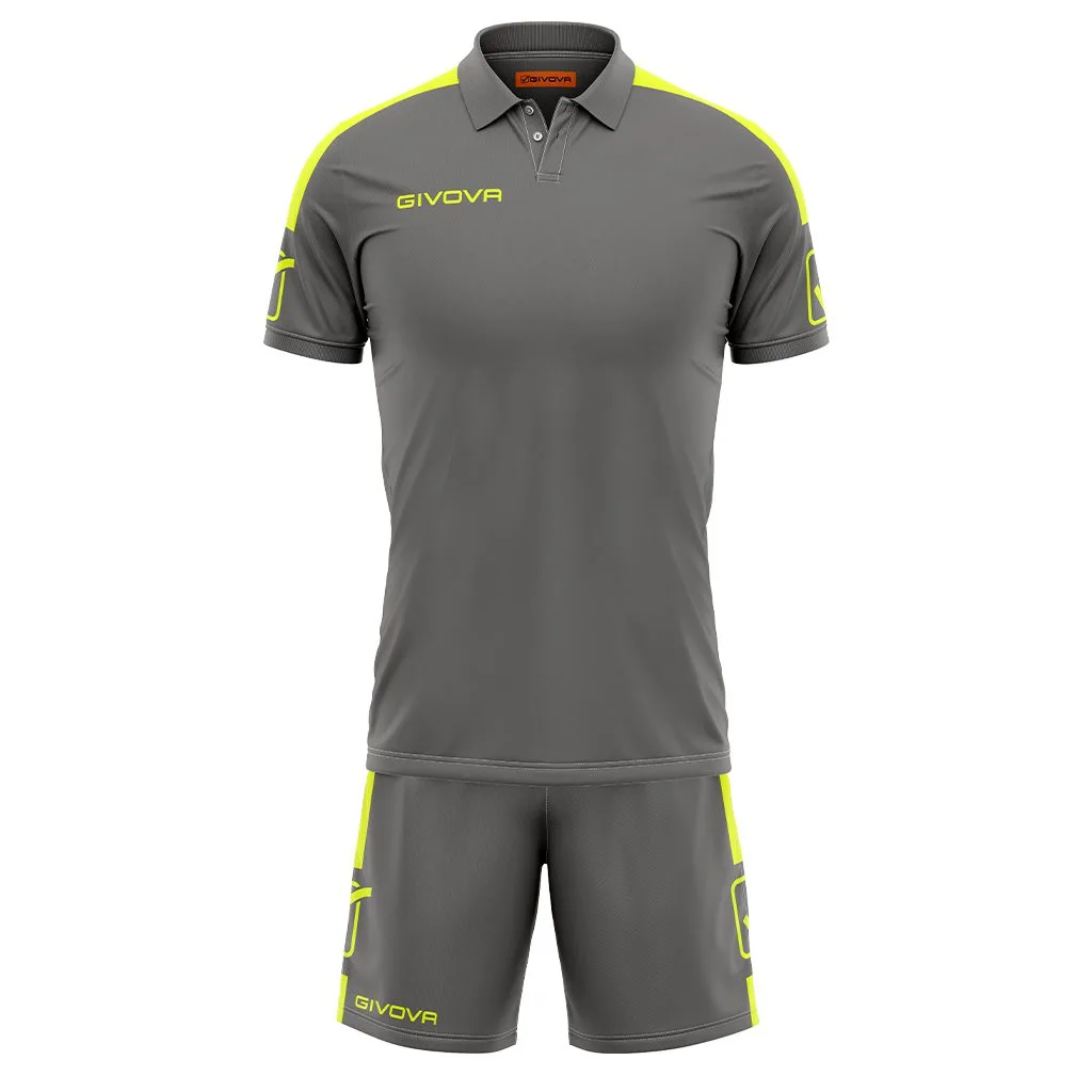 Set echipament sport Givova Play, Gri inchis / Galben Fluo - imagine 1