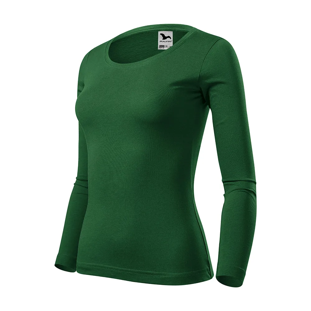 Bluza dama bumbac FIT-T, Verde sticla - imagine 1