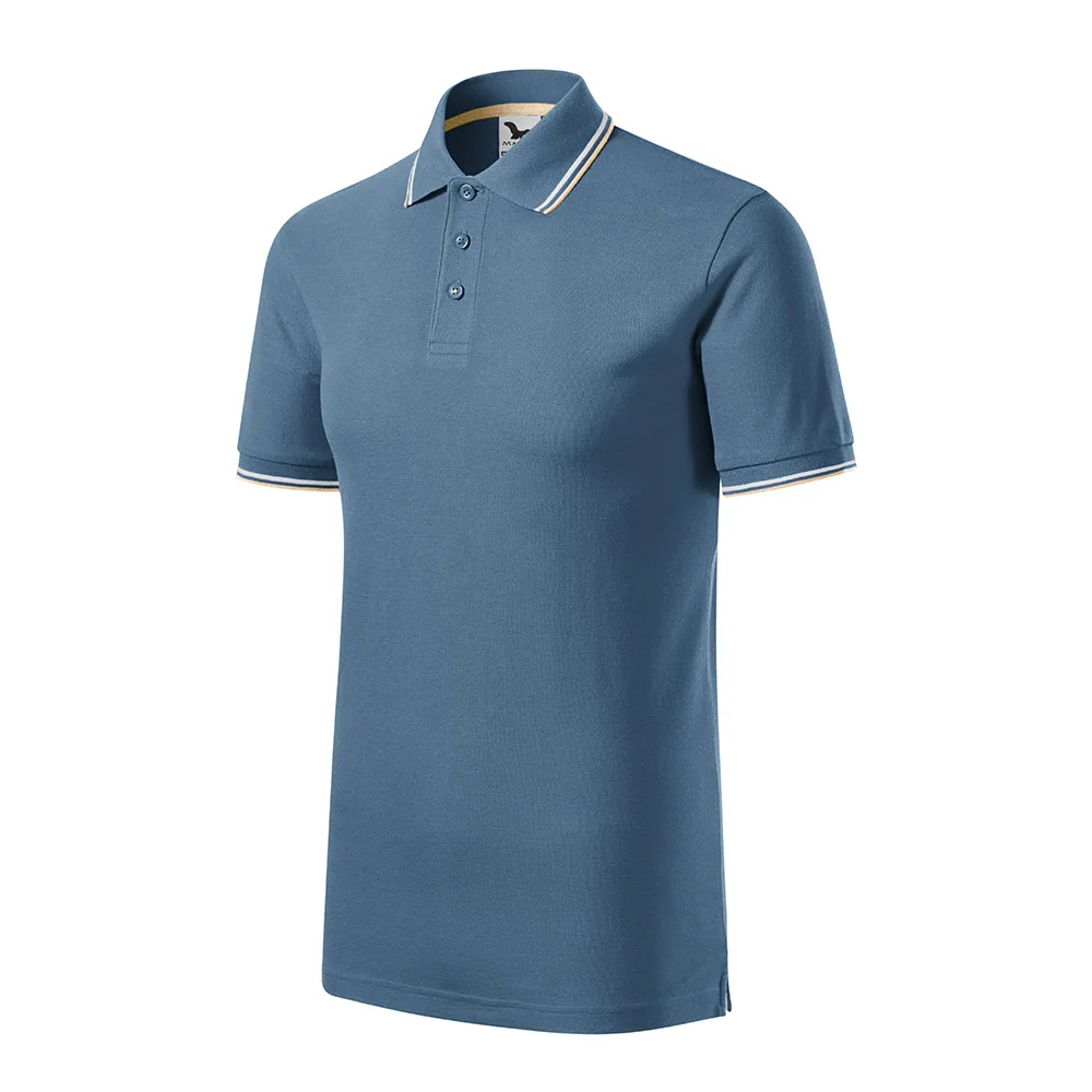 Tricou polo bumbac Focus, Denim - imagine 1