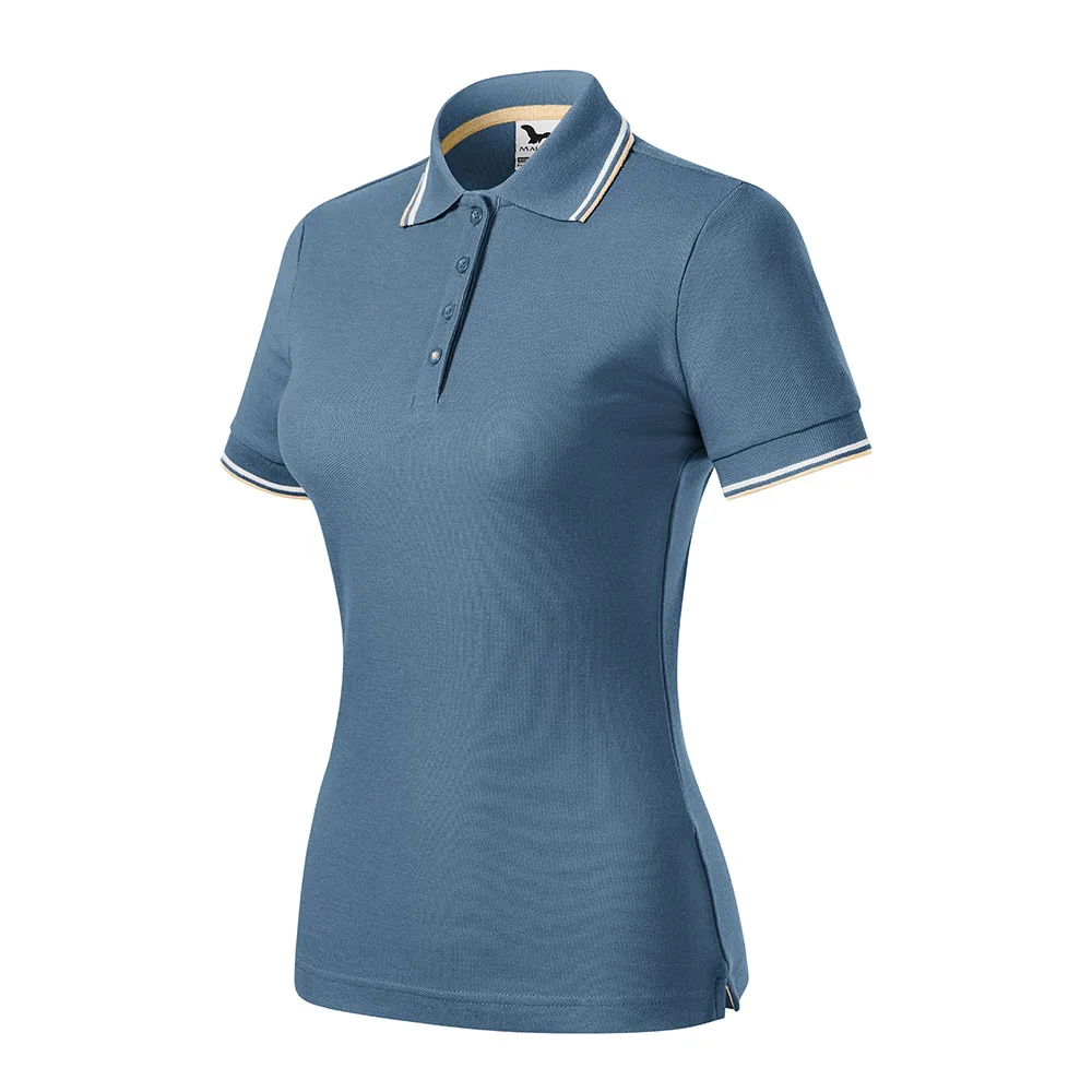 Tricou polo bumbac dama Focus, Denim - imagine 1