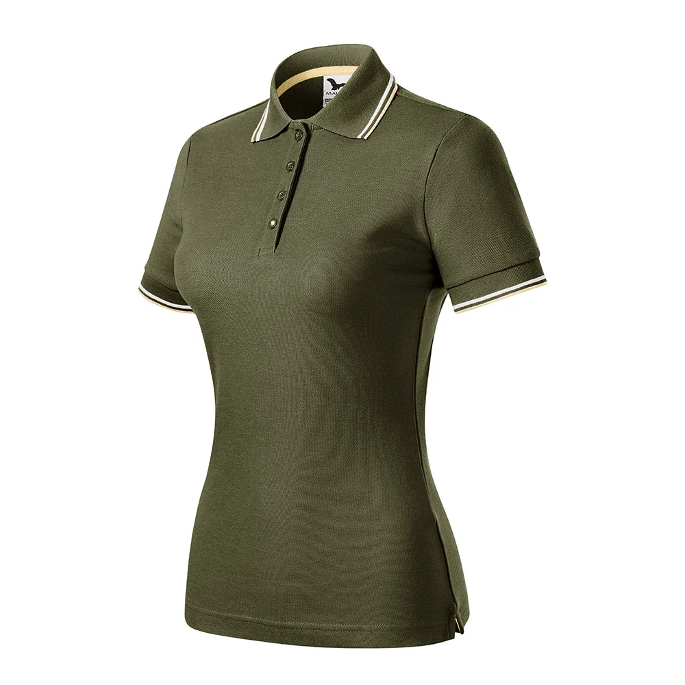 Tricou polo bumbac dama Focus, Verde militar - imagine 1