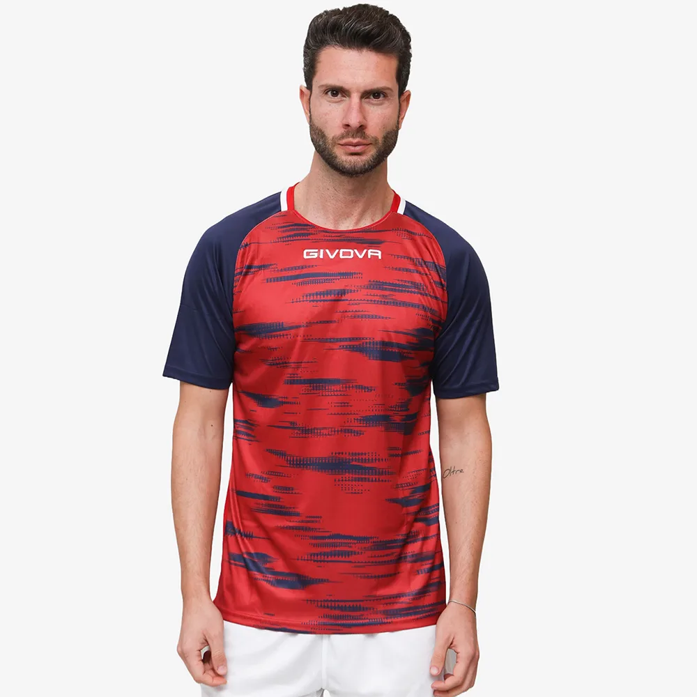 Tricou sport Givova Pixel, Rosu / Bleumarin - imagine 1