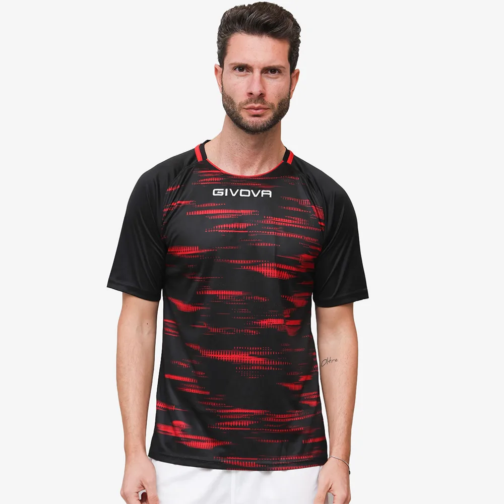 Tricou sport Givova Pixel, Negru / Rosu - imagine 1