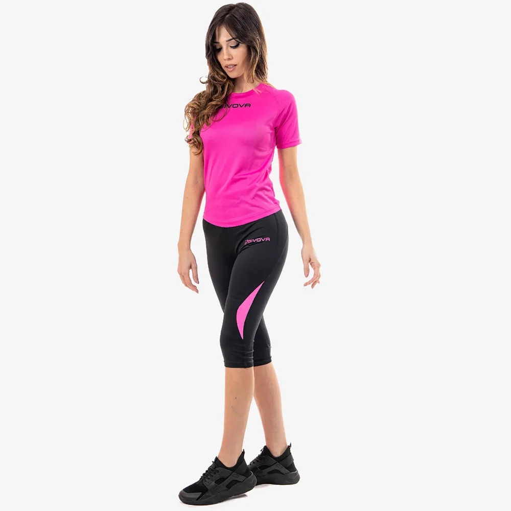 Pantaloni 3/4 Givova Running, Negru / Fuxia Fluo - imagine 1