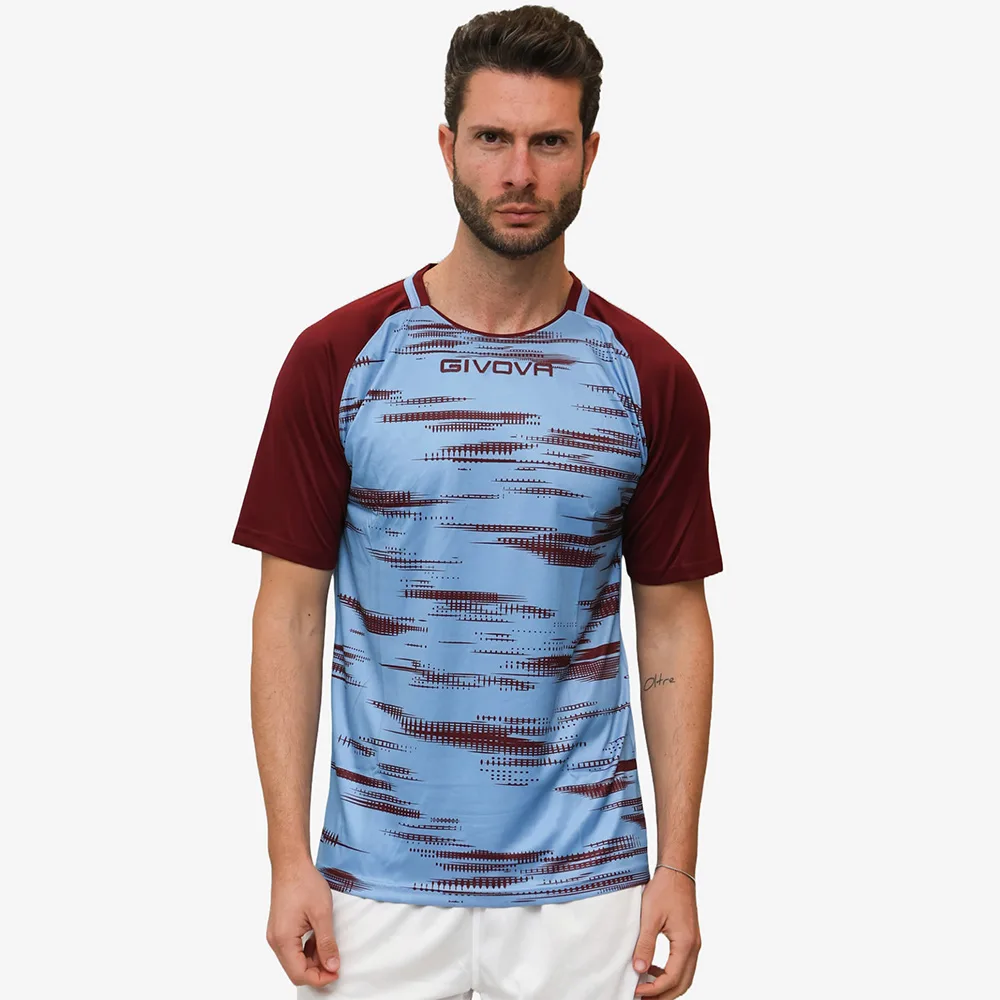 Tricou sport Givova Pixel, Albastru Sky / Visiniu - imagine 1