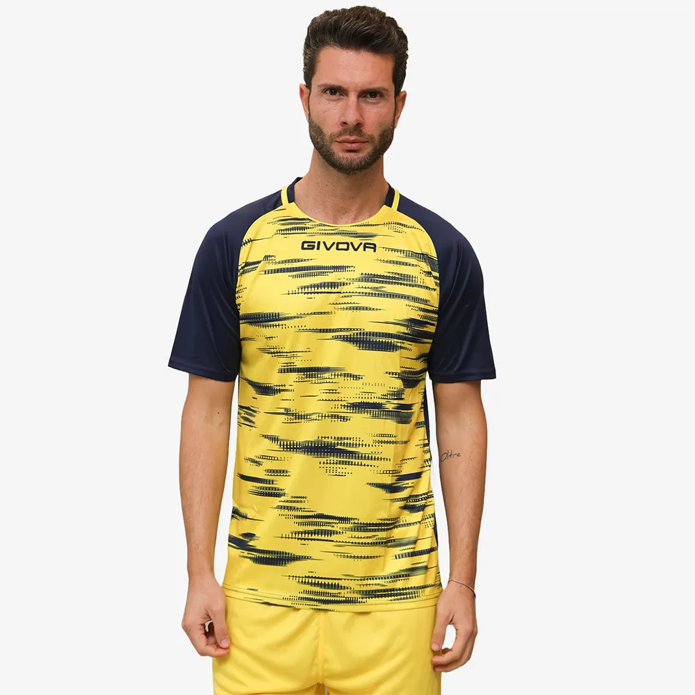 Tricou sport Givova Pixel, Bleumarin / Galben - imagine 1