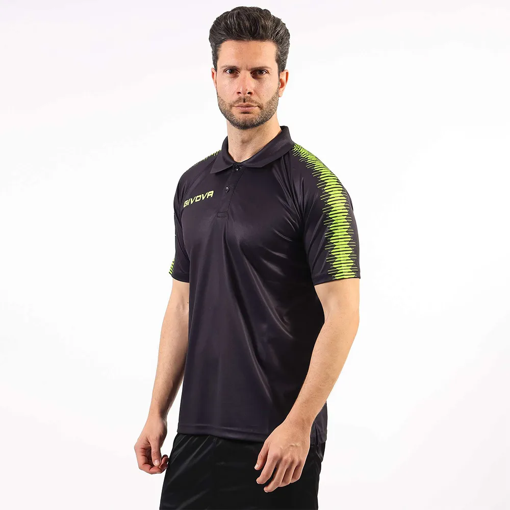 Tricou polo Givova Club, Negru / Galben Fluo - imagine 1