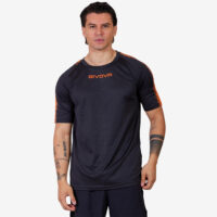 Tricou sport Givova Club, Negru / Portocaliu Fluo