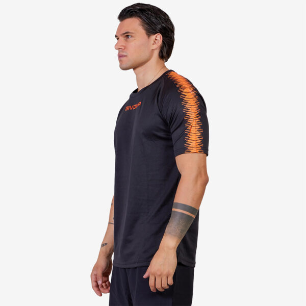 Tricou sport Givova Club, Negru / Portocaliu Fluo - imagine 2