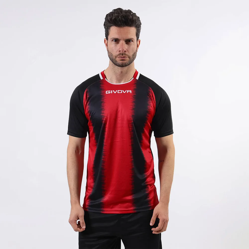 Tricou sport Givova Stripe, Rosu / Negru - imagine 1