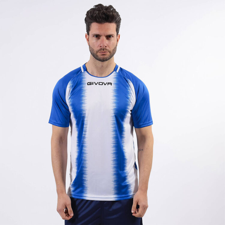 Tricou sport Givova Stripe, Albastru Royal / Alb