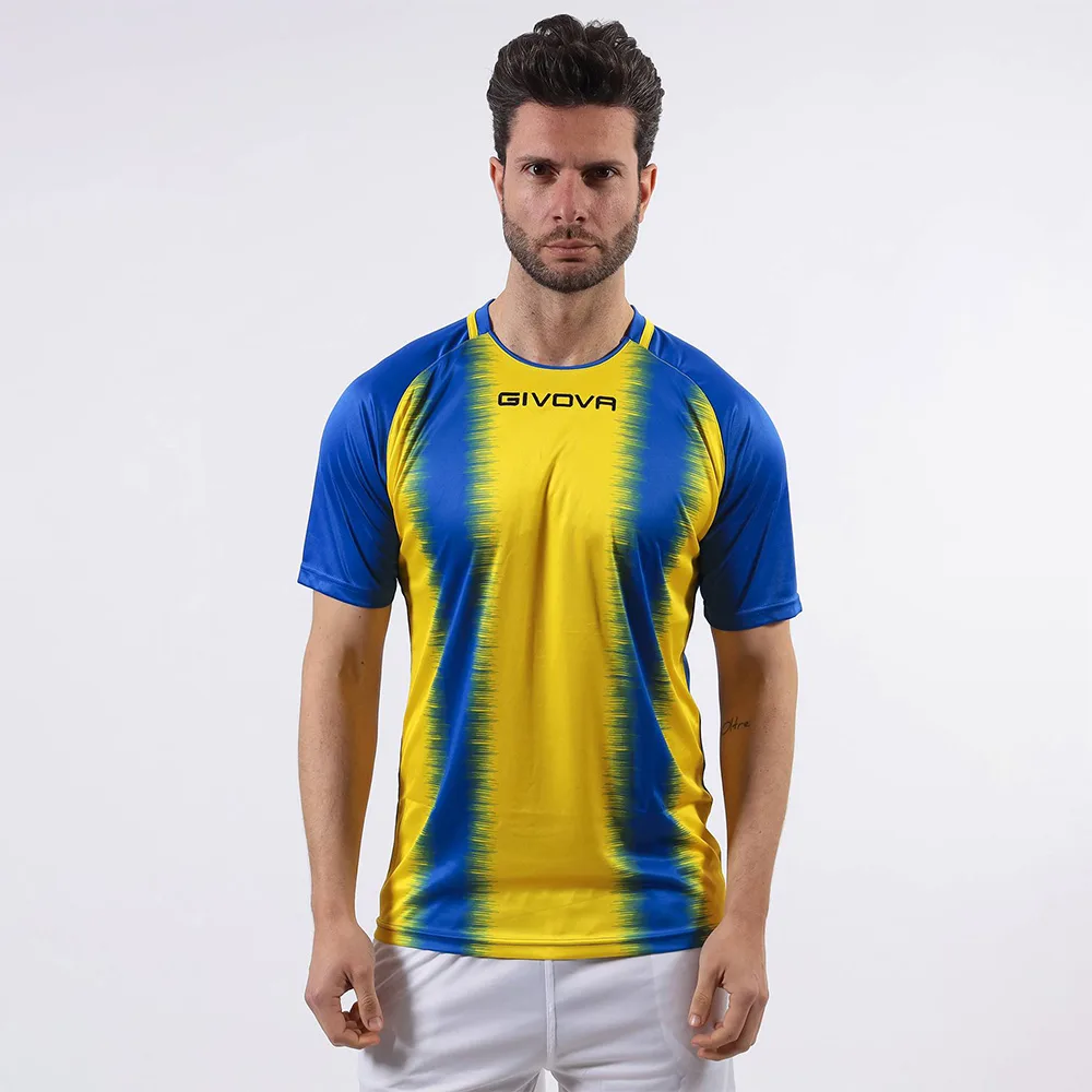 Tricou sport Givova Stripe, Albastru Royal / Galben - imagine 1