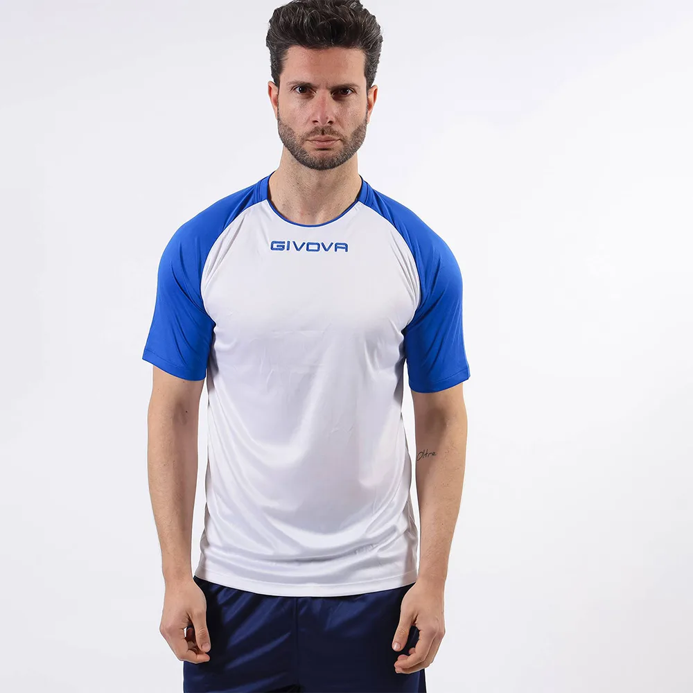 Tricou sport Givova Capo, Alb / Albastru Royal - imagine 1