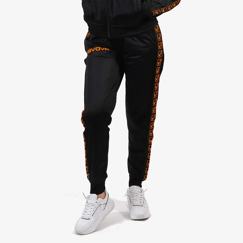 Pantaloni lungi Givova Tricot Band, Negru / Portocaliu Fluo - imagine 1