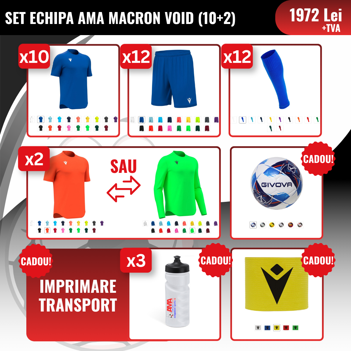 Set echipă fotbal AMA Macron Void (10 + 2)