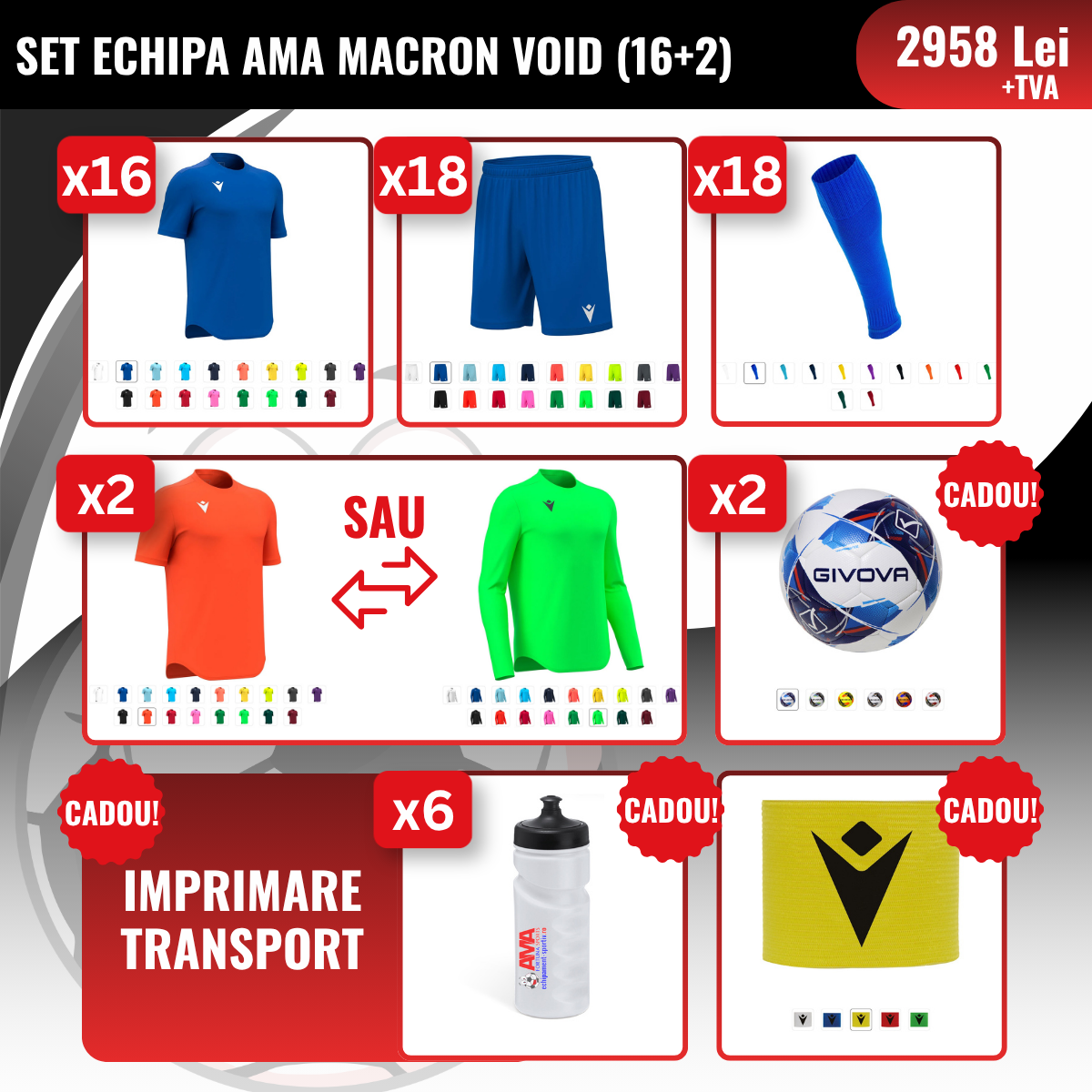 Set echipă fotbal AMA Macron Void (16 + 2)