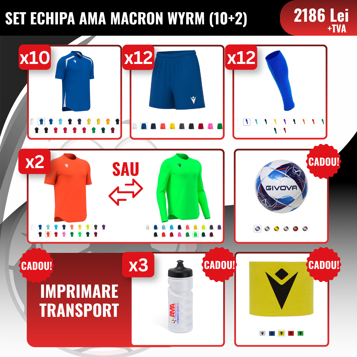 Set echipă fotbal AMA Macron Wyrm (10 + 2)