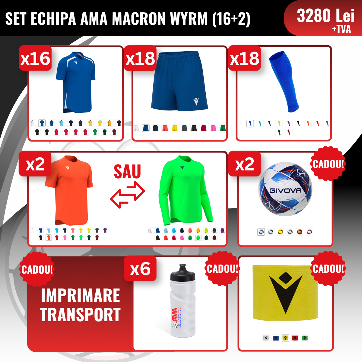 Set echipă fotbal AMA Macron Wyrm (16 + 2)