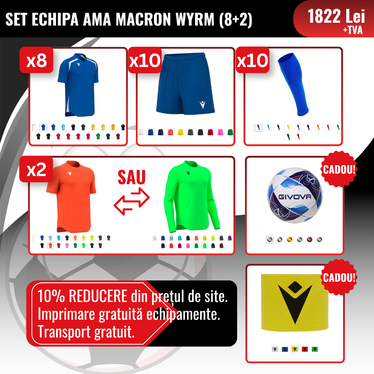 Set echipă fotbal AMA Macron Wyrm (8 + 2)