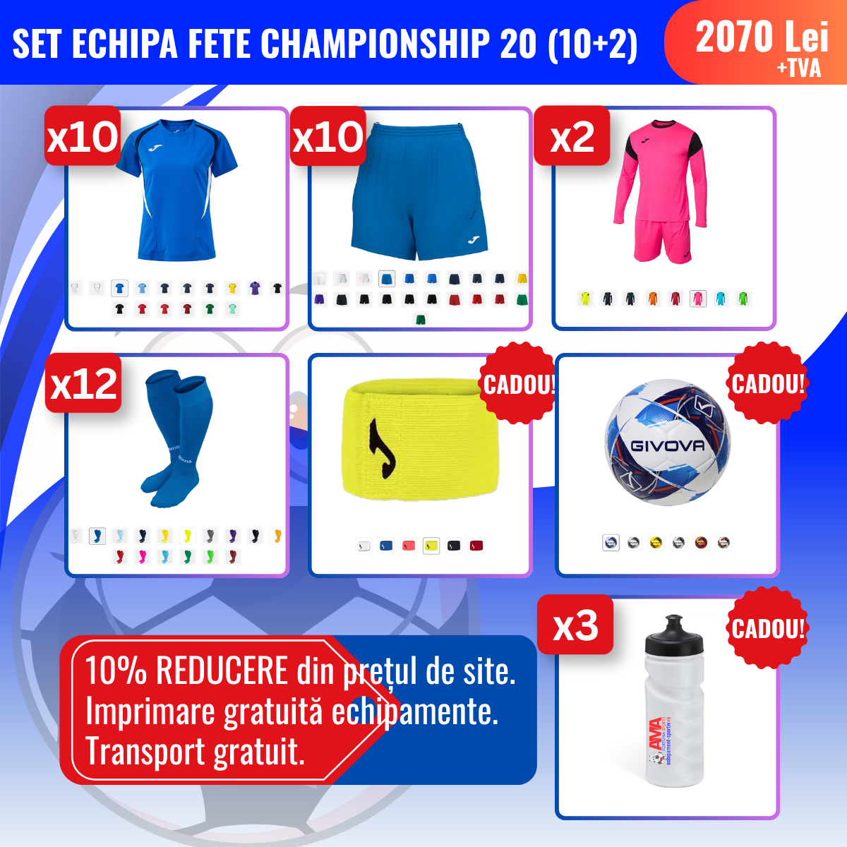 Set echipă fotbal feminin AMA Joma Championship 20 (10 + 2)