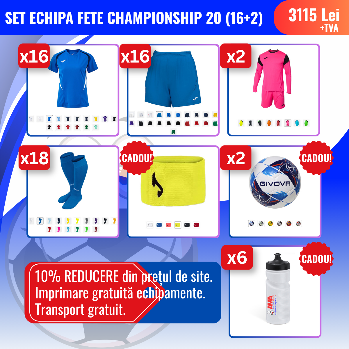 Set echipă fotbal feminin AMA Joma Championship 20 (16 + 2)