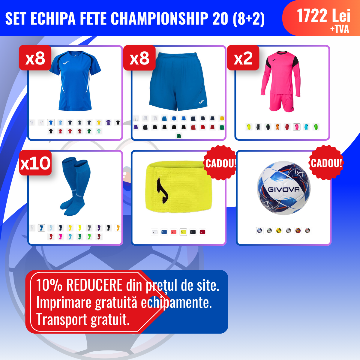 Set echipă fotbal feminin AMA Joma Championship 20 (8 + 2)