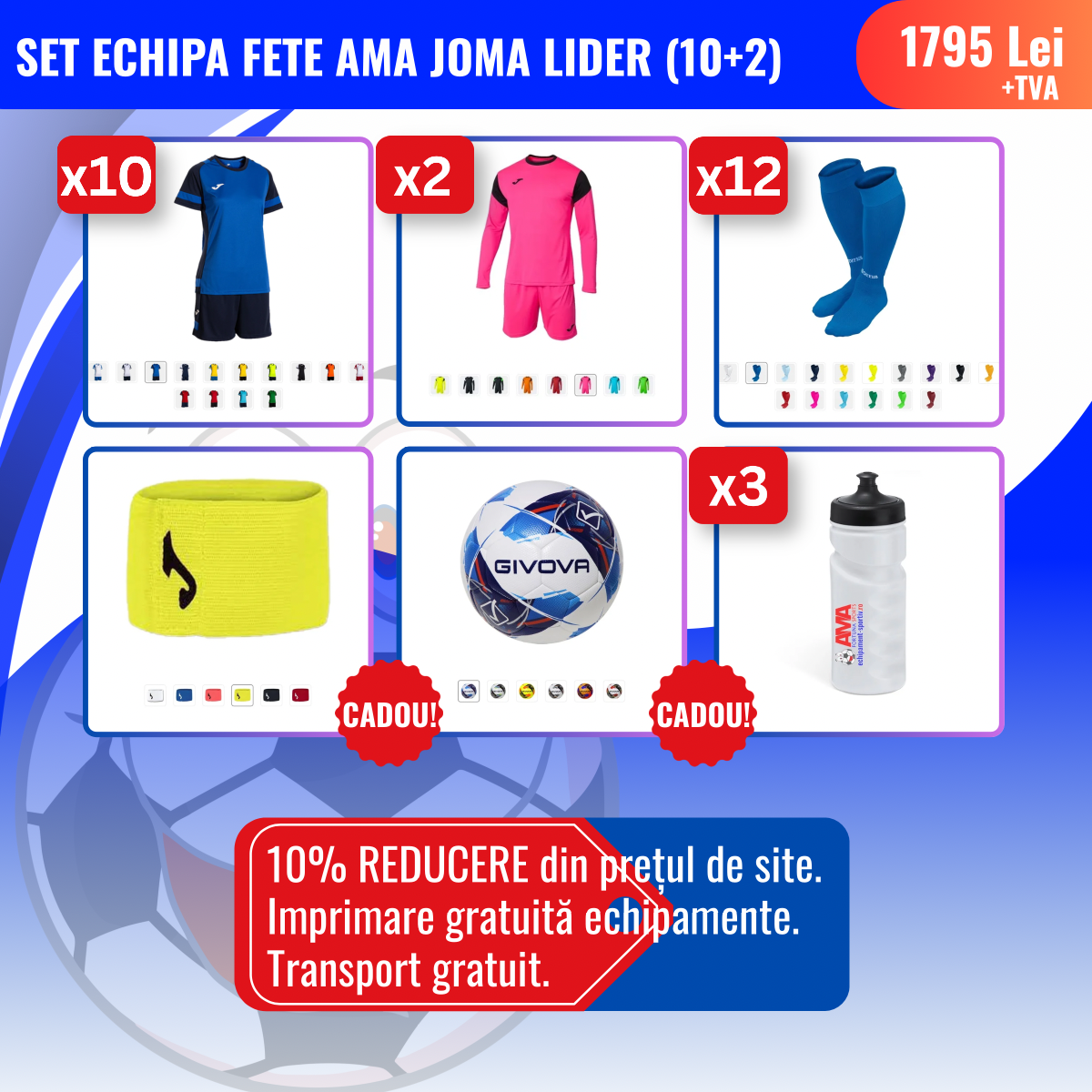 Set echipă fotbal feminin AMA Joma Lider (10 + 2)