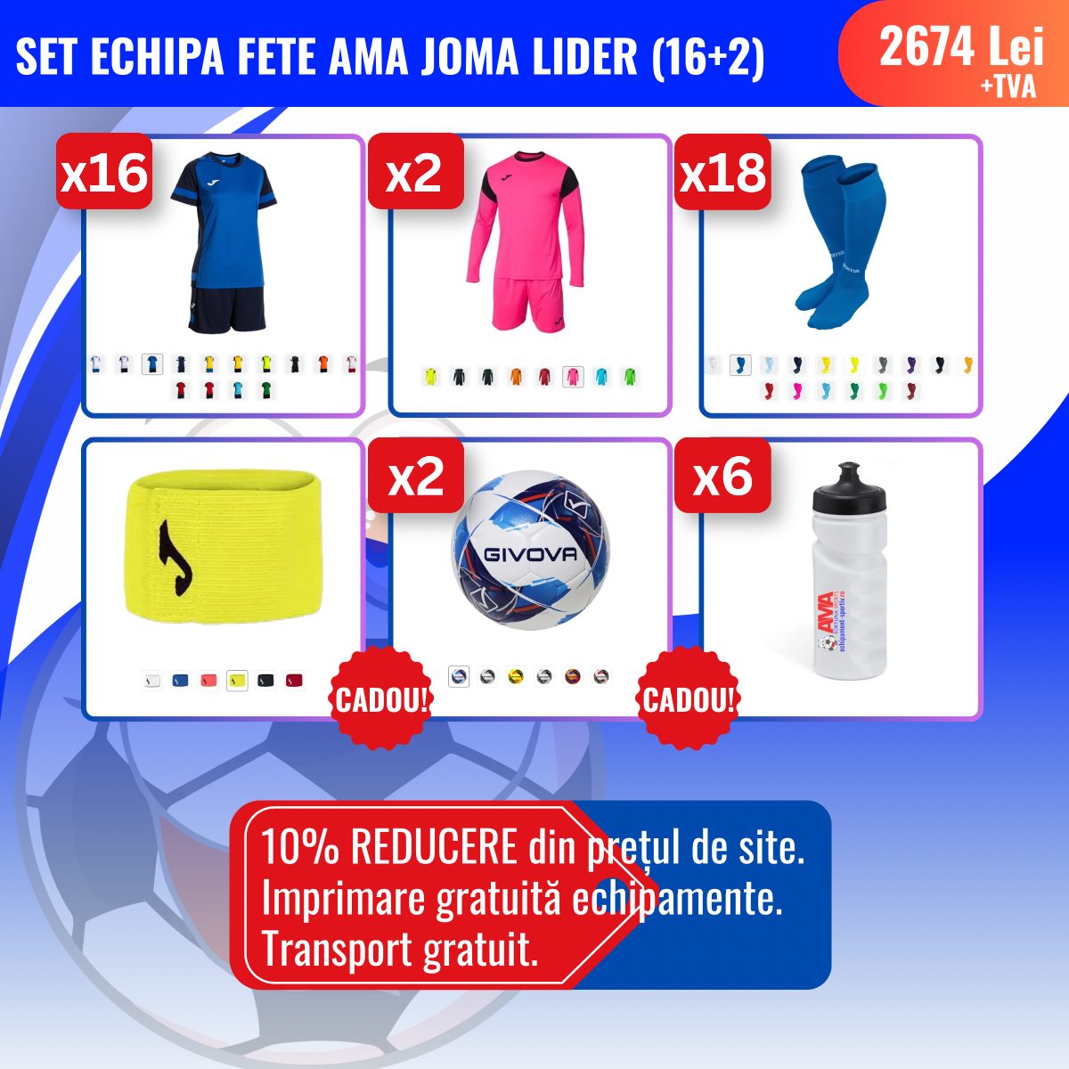 Set echipă fotbal feminin AMA Joma Lider (16 + 2)
