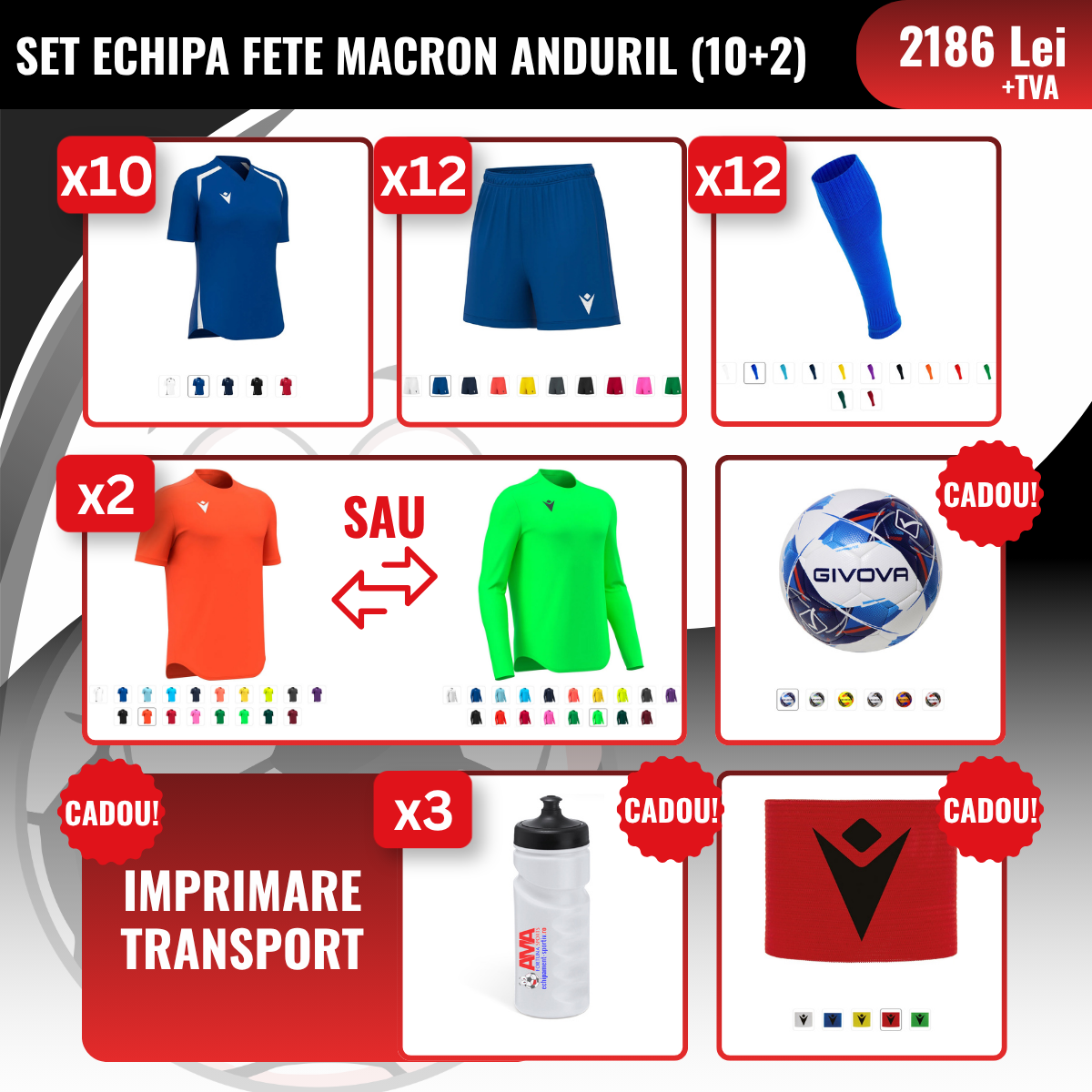 Set echipă fotbal feminin AMA Macron Anduril (10 + 2)