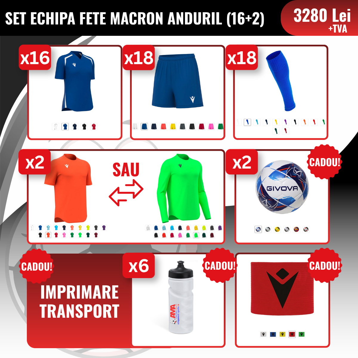 Set echipă fotbal feminin AMA Macron Anduril (16 + 2)