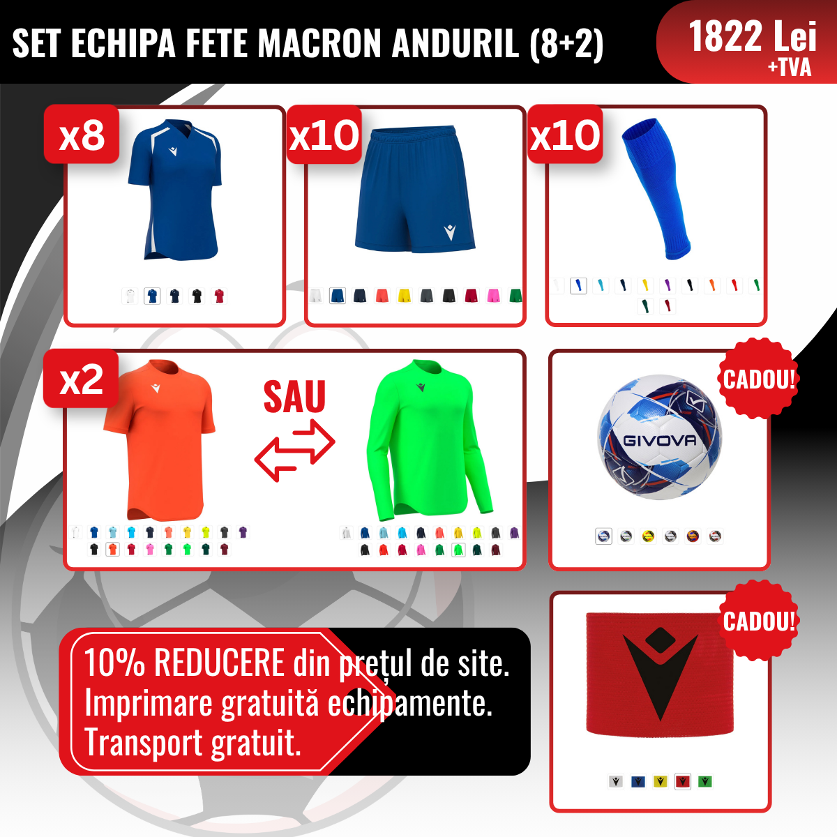 Set echipă fotbal feminin AMA Macron Anduril (8 + 2)