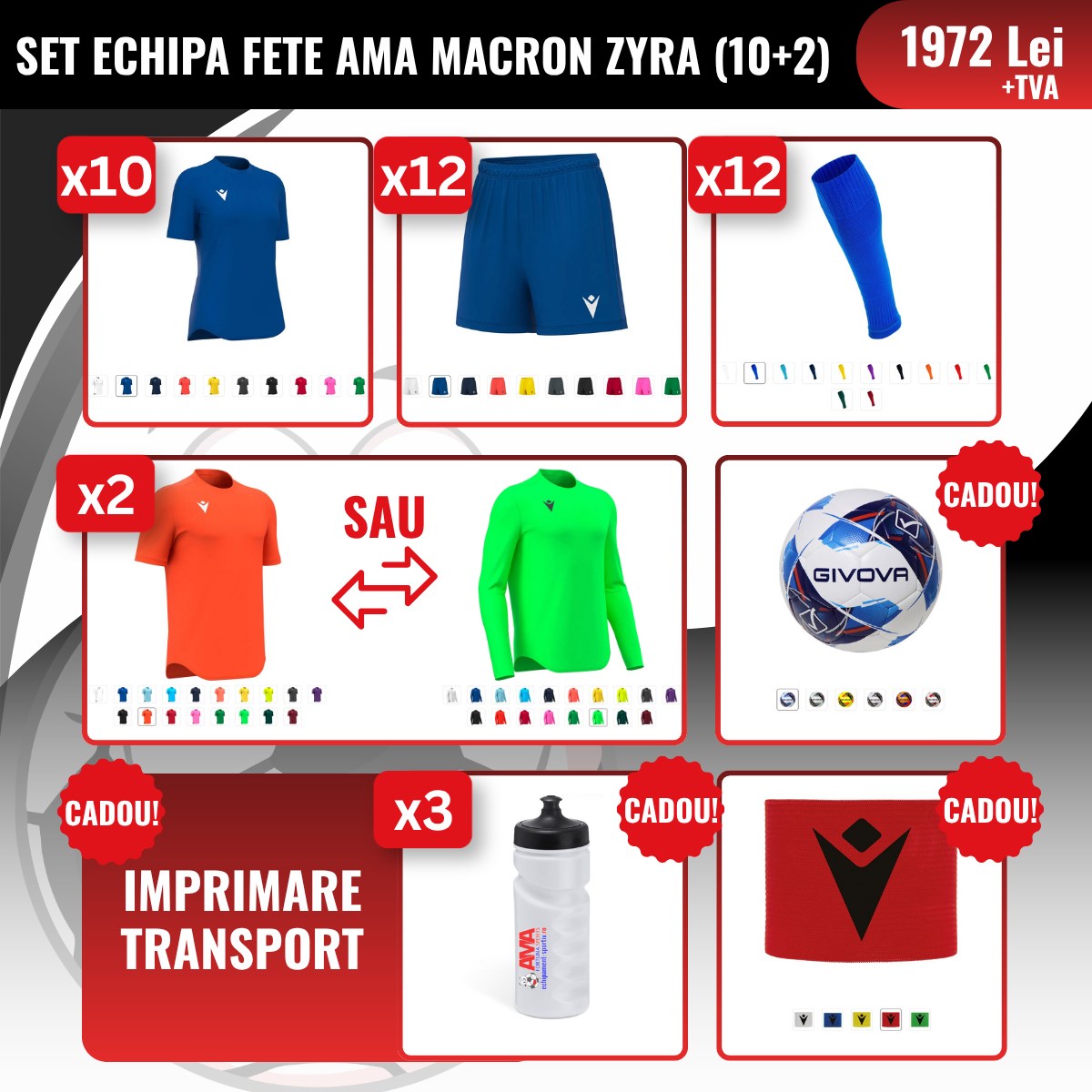 Set echipă fotbal feminin AMA Macron Zyra (10 + 2)