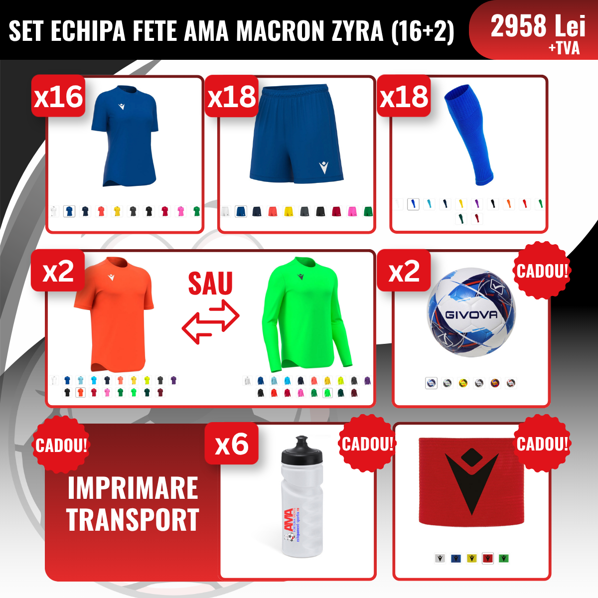 Set echipă fotbal feminin AMA Macron Zyra (16 + 2)