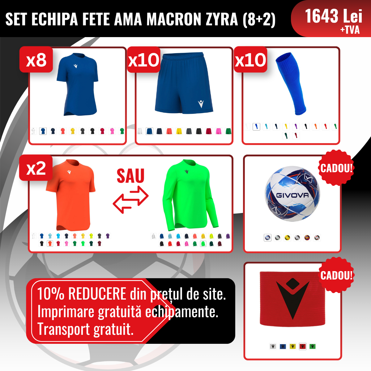 Set echipa fete AMA Macron Zyra (8 + 2)