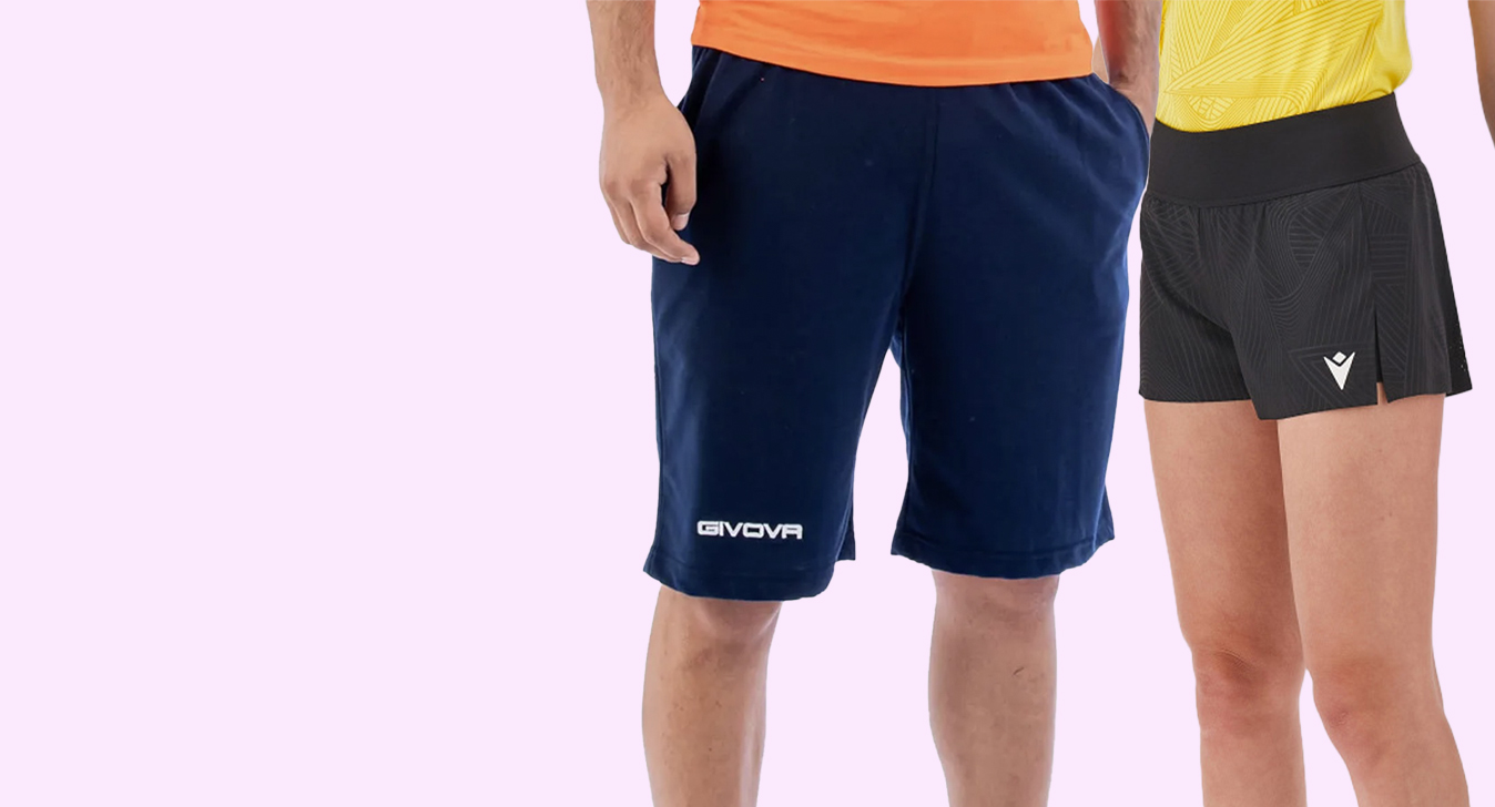 Pantaloni scurți pentru bărbați, femei și copii, de la Macron, Givova, Joma și alte branduri de echipamente sportive.